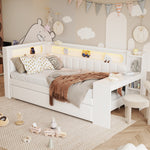 Daybed Upholstered 90x200cm Pull-out Bed Desk LED USB - White