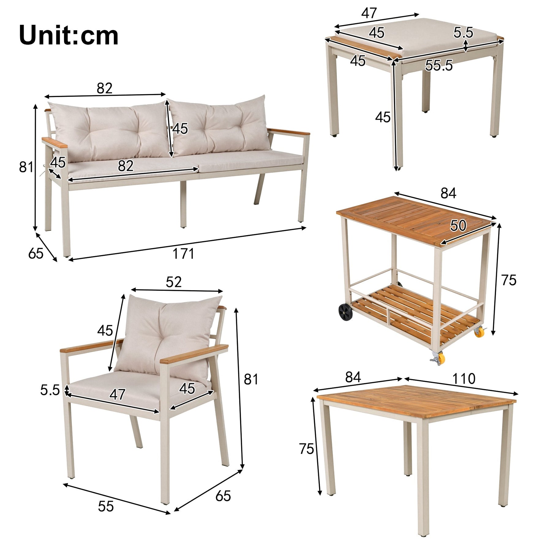 Garden Dining Table and Chair Set, 6-7 Seater with Armchairs and Removable Trolley, Acacia Wood