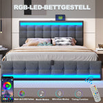 Upholstered Bed 180x200 Hydraulic Storage USB LED Light Strip Children's Bed, Grey Linen
