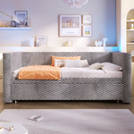 Daybed Sofa Bed, Pull-out LED Light 90/180x200cm, Grey Velvet