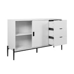 Sideboard Glass Sliding Door 3 Drawers Console Table - White