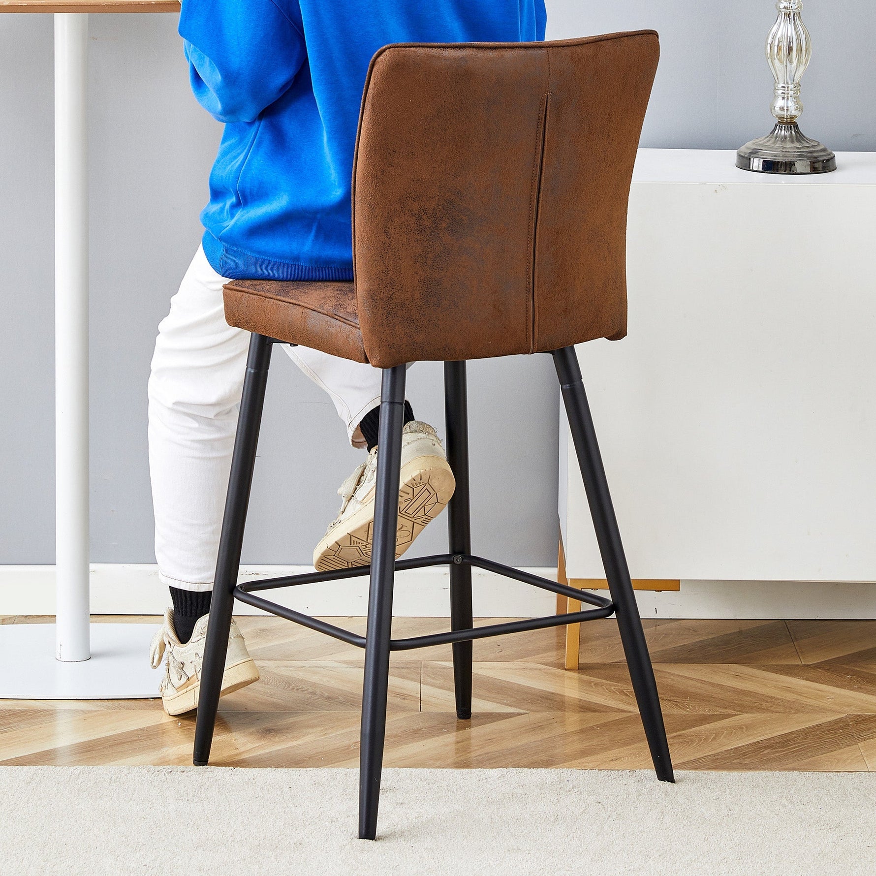 Bar Chair Set 101cm High 2-Piece - Brown Technology Fabric