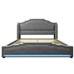 Upholstered Bed 140x200, Double with 4 Drawers, LED & USB-C, Velvet Grey