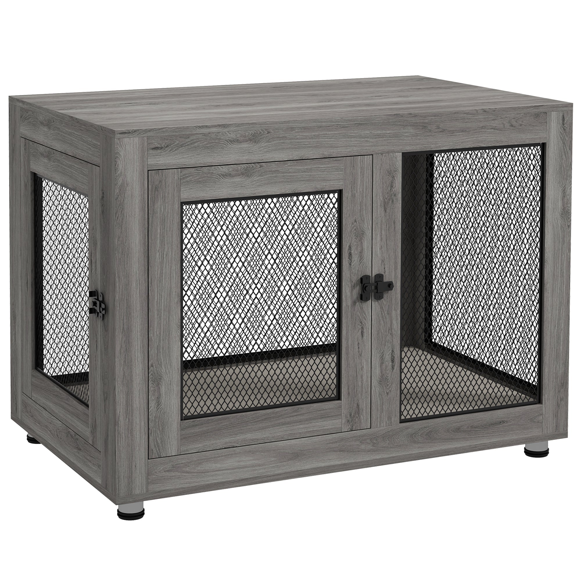 Dog Cage, 2 Doors, Washable Cushion, Adjustable Feet, Grey