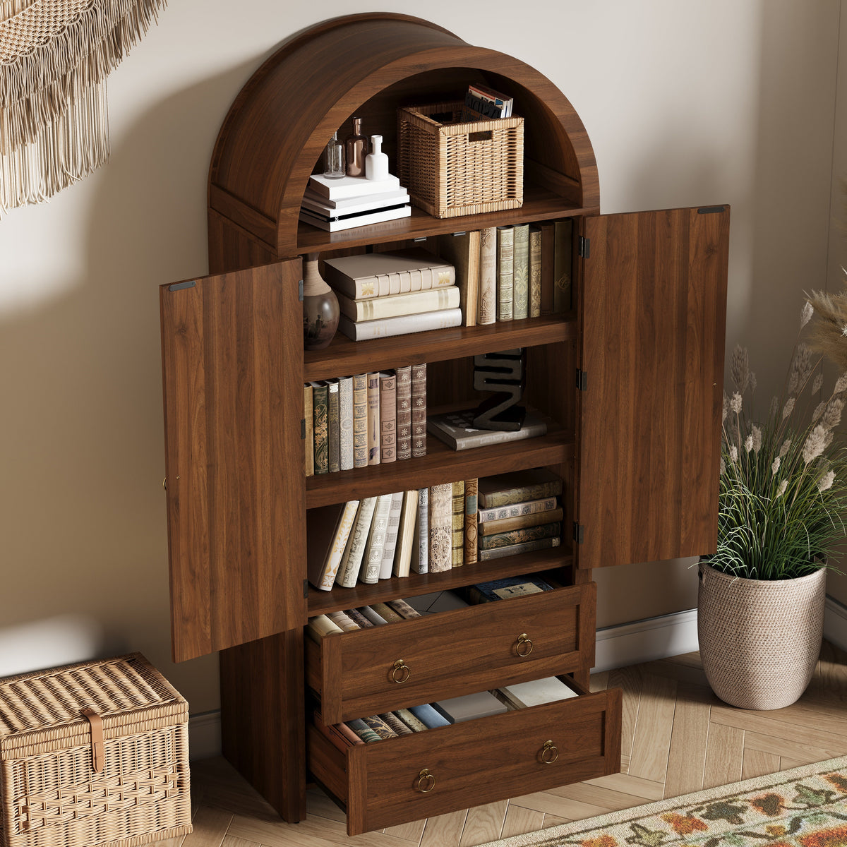 Sideboard Wickerwork Arch Style Double Drawers Storage Vintage