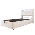 Children's Upholstered Bed 90x200, Multifunctional with Storage, LED & USB, Velvet Beige