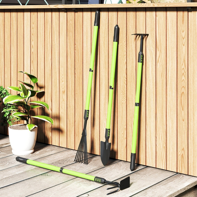 Garden Tool Set, 4 Pieces, Shovel, Hoe, Rake, Fir Wood