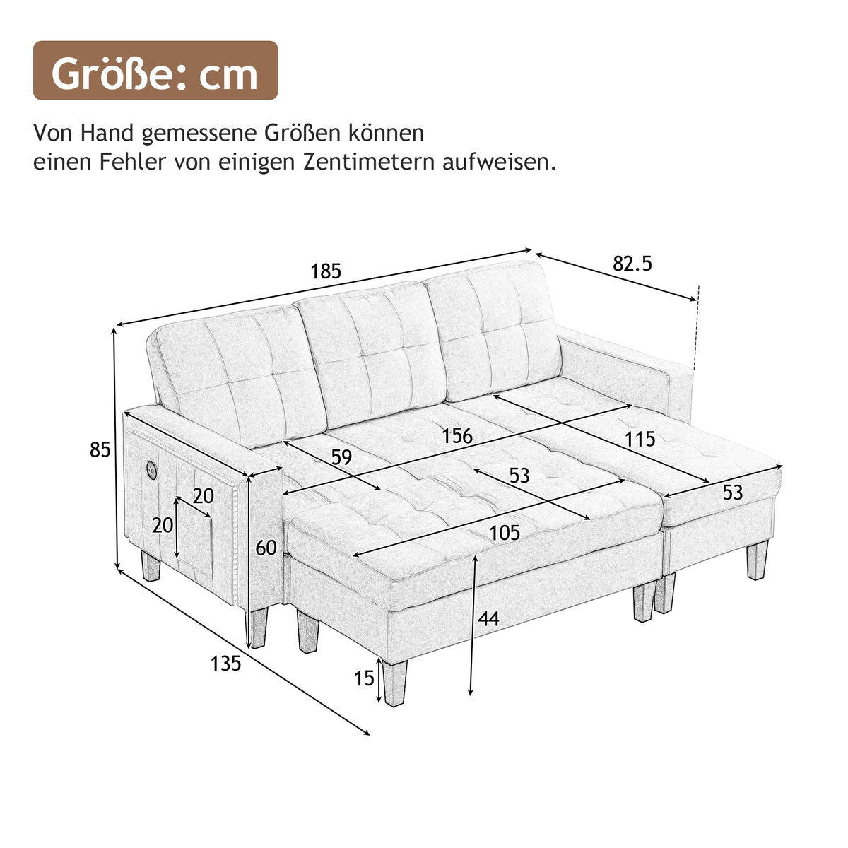 L-Shaped Sofa Set, Multifunctional with Movable Footstool & LED Lighting, Modern Modular