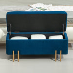 Bench, Upholstered Storage Chest, Dark Blue Fabric