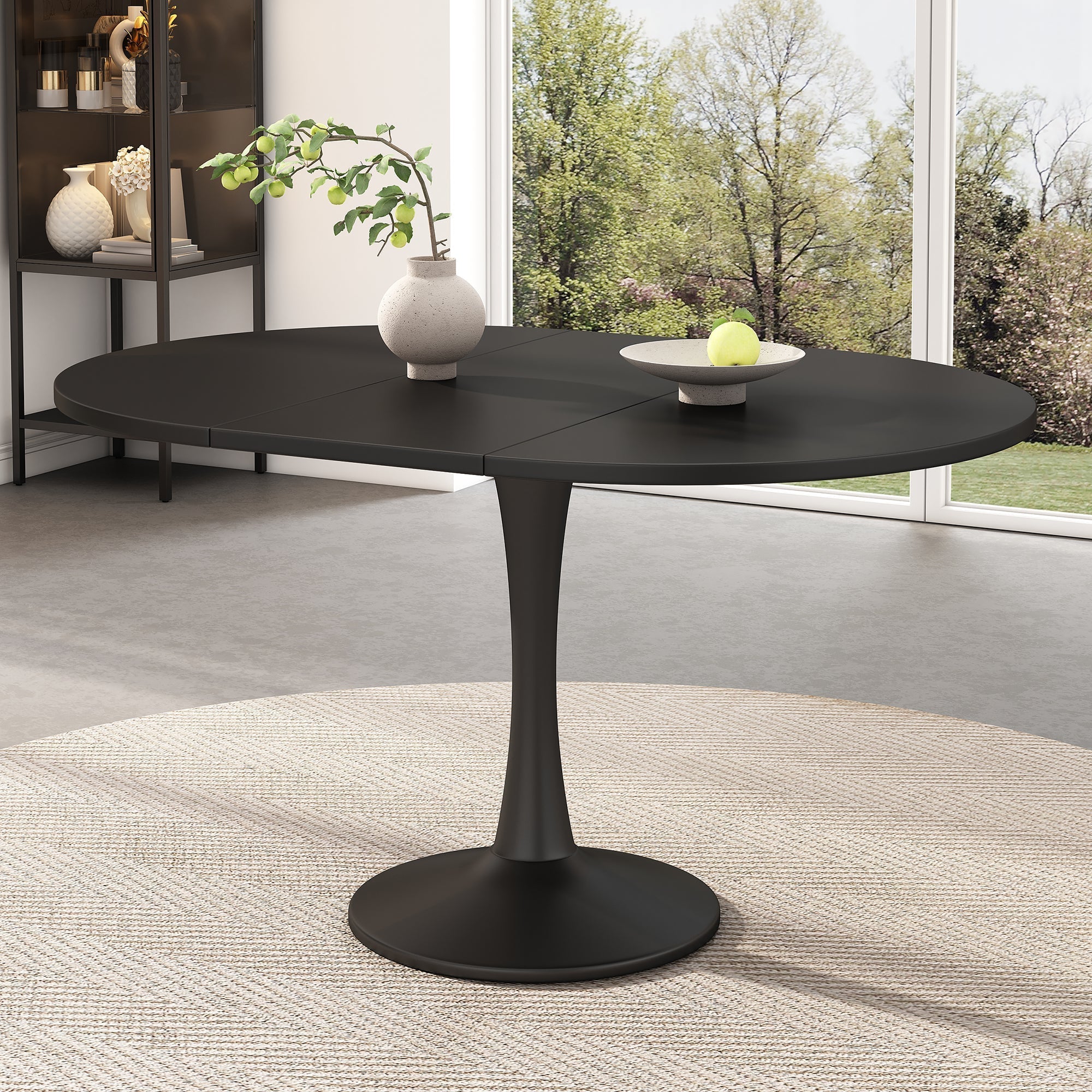 Extendable Oval Dining Table 100/140x100cm Modern - Black