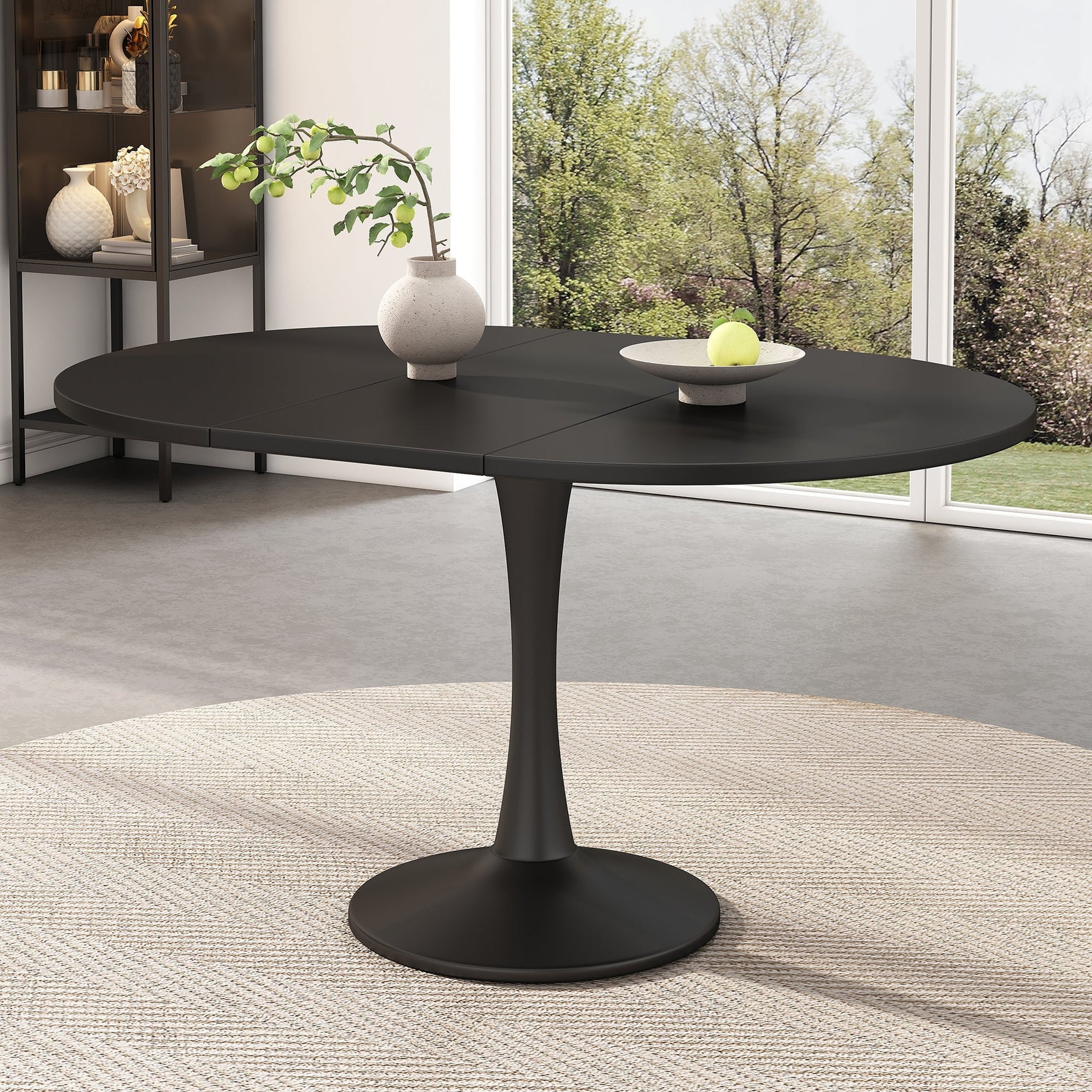 Extendable Oval Dining Table 100/140x100cm Modern - Black