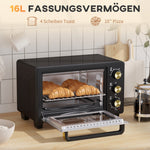 Mini Oven, 16L 1400W 100-230°C Timer, Black