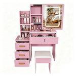 Dressing Table Set with LED Mirror, Stool & 4 Drawers, Pink