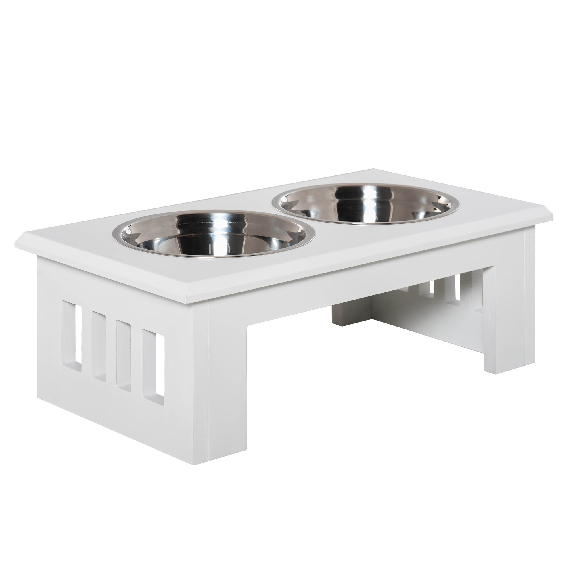 Raised Dog Bowl, Stainless Steel, MDF White