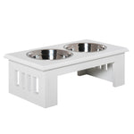 Raised Dog Bowl, Stainless Steel, MDF White