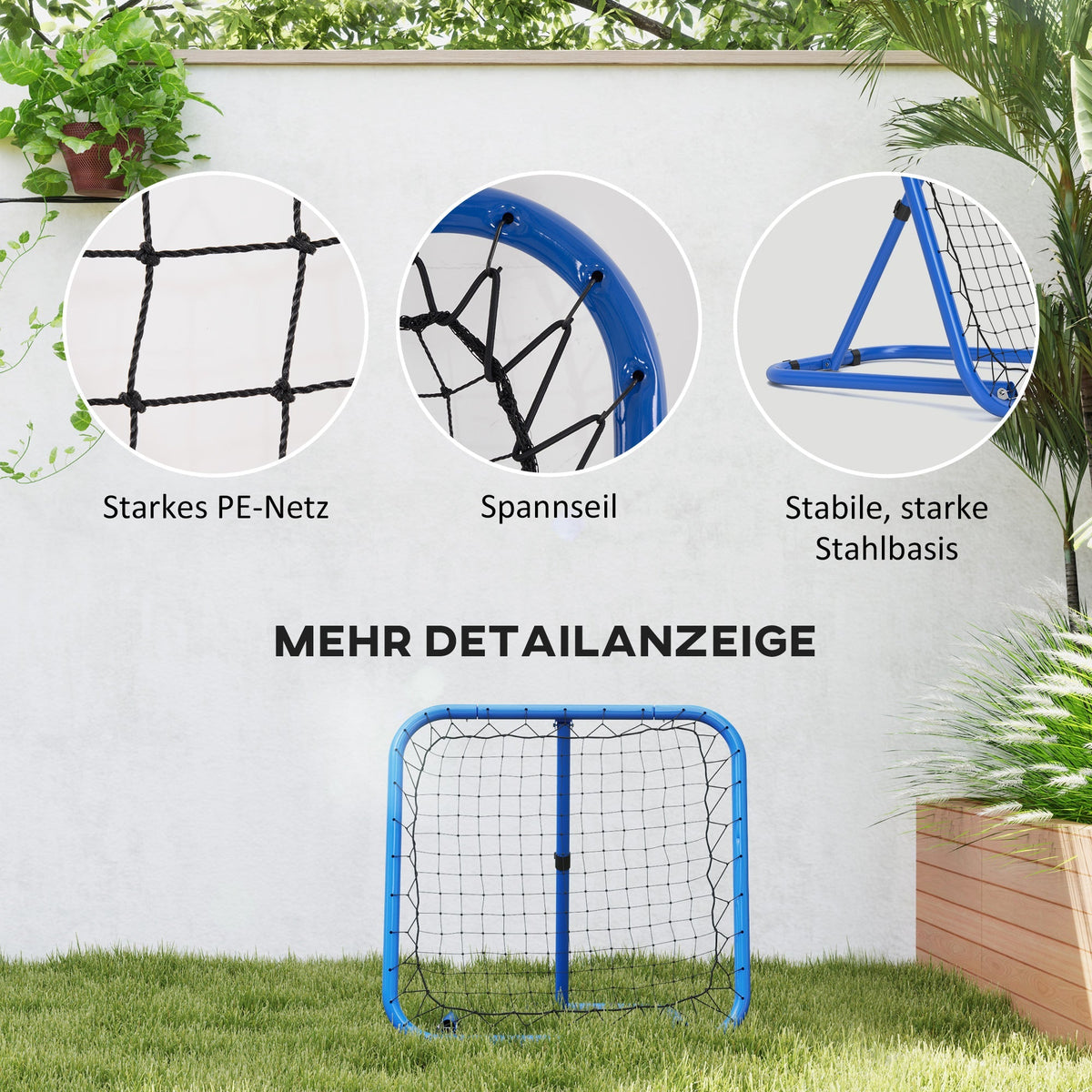 Football Rebounder, Foldable Adjustable Goal Kicker, Metal Blue
