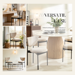 Lunar Dining Chair Modern Black Metal Set of 2 - Beige/Khaki