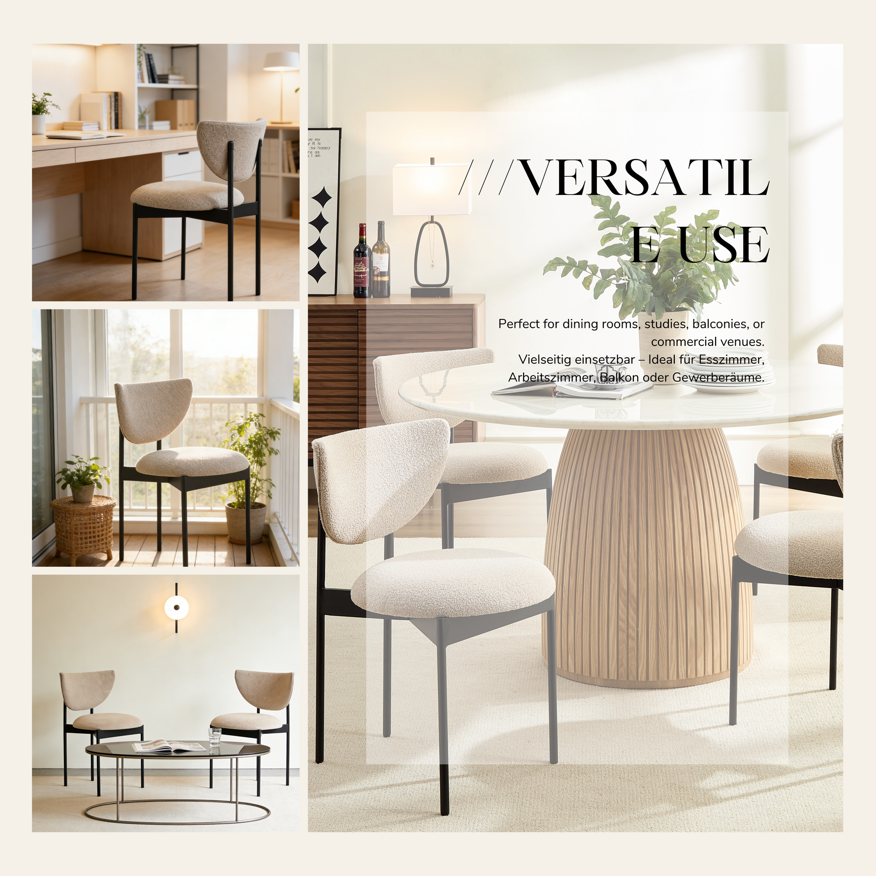 Lunar Dining Chair Modern Black Metal Set of 2 - Beige/Khaki