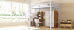 Metal Loft Bed 90 x 200 cm Safety Enclosure Ladder with Locker, White