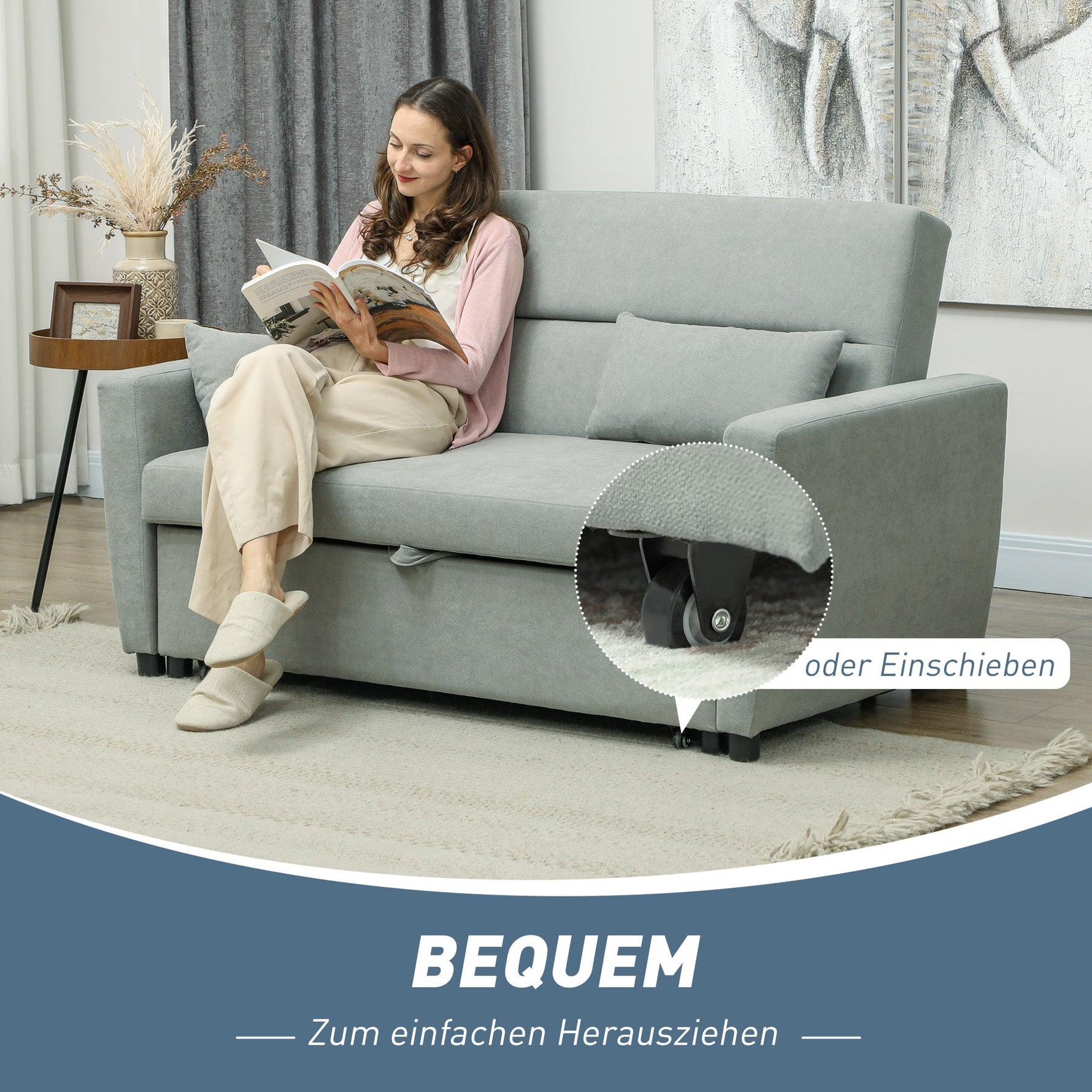 Sofa Bed 2-Seater Sleeping Function Adjustable Backrest Storage Velvet Look Light Grey