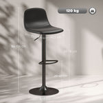 Bar Stool Set of 2, Height-Adjustable Swivel with Backrest & Footrest, Faux Leather, Black