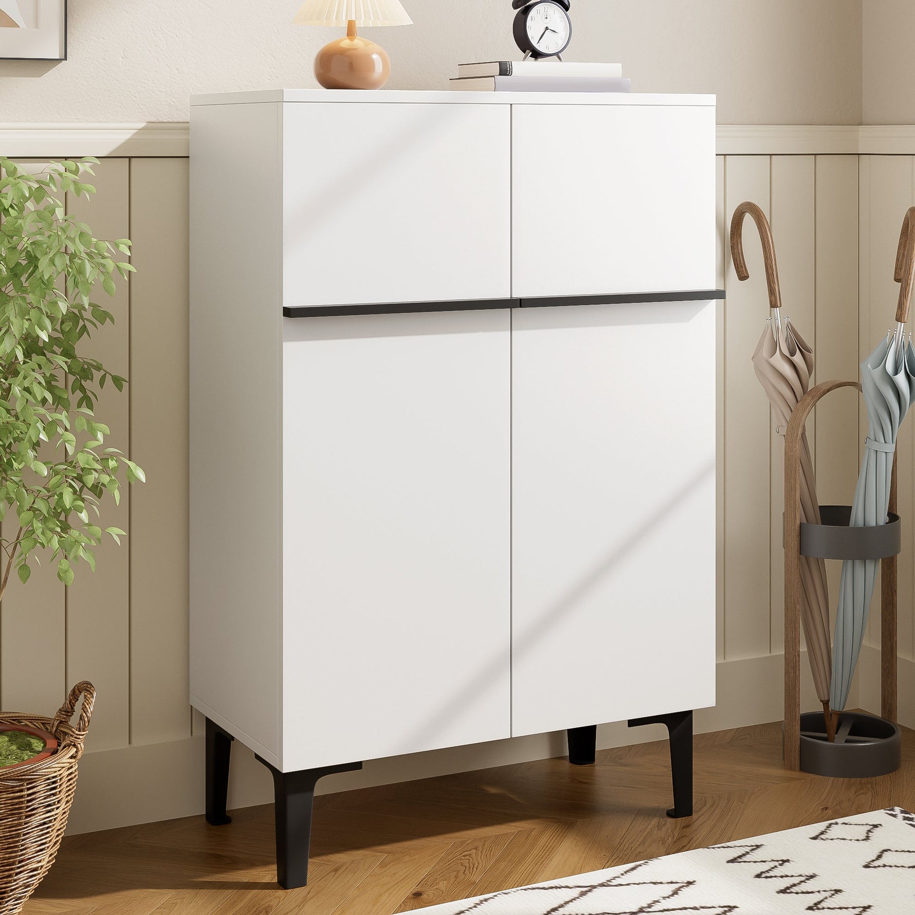 Shoe Cabinet Modern Double Doors Adjustable Shelves 95x60x34.5cm - White