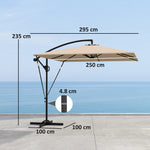 Cantilever Parasol Ø260 cm UV 50+ Water-Repellent Tiltable with Crank & Stand, Khaki
