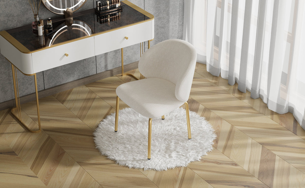 Dining Chairs Set of 2 with Gold Legs, Beige Chenille