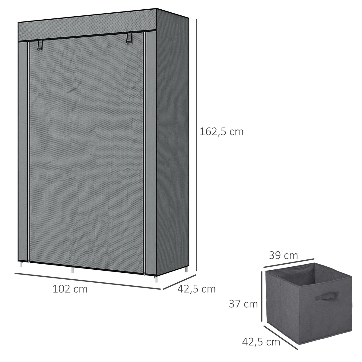 Fabric Wardrobe, Folding with Drawers & Clothes Rail, Dark Grey Non-Woven Fabric