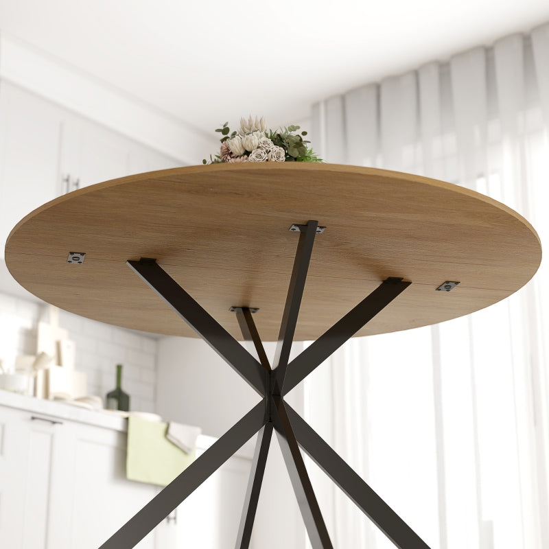 Round Dining Table Ø120 Industrial Steel Legs, Oak