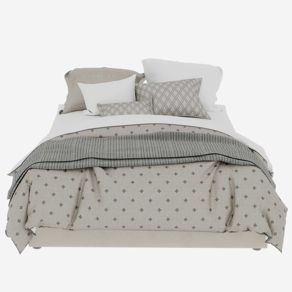 Modern Minimalist Bed Frame 140x200cm Gas Lift Pistons, Beige Dutch Velvet