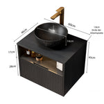 Floating Bathroom Washbasin with Ceramic Bowl and Sensor Light, 60cm Plywood Cabinet, Black