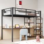Metal Loft Bed 90x200cm Safety Ladder Storage Black