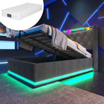 Upholstered Single Bed, 360-Degree LED, Hydraulic Storage, USB Type-C, Gray Linen