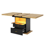 Extendable Dining Table with LED Lighting and Seating for 6 People, Wood Finish