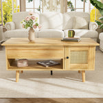 Coffee Table Lift-Up Top Rattan Doors Storage Wood/Black
