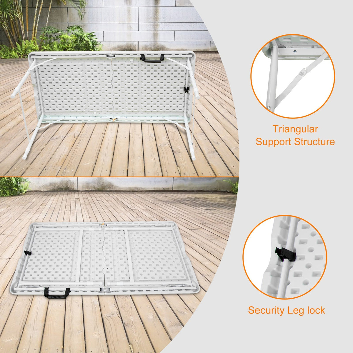 Folding Table 125cm Adjustable Height 135KG Capacity White