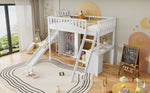 Bunk Bed, Children's with Safety Gate, Table, Wardrobe & Ladder, Pine+MDF+Plywood, White, 90x200cm