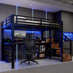 Loft Bed 140x200cm with Storage Cabinet & LED, Black Metal