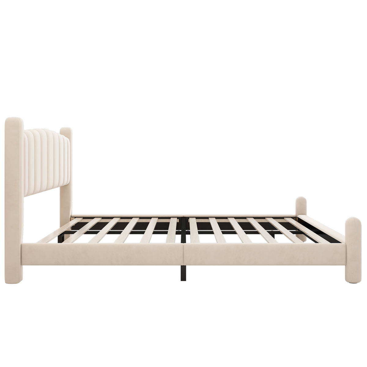 Upholstered Bed 180x200cm with Slatted Frame, Beige Velvet