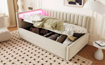 Upholstered Sofa Bed 90x200 with LED & Storage, Velvet, Beige