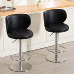 Bar Stools Modern Leather Swivel Adjustable Height Backrest - Black Titanium Stainless Steel
