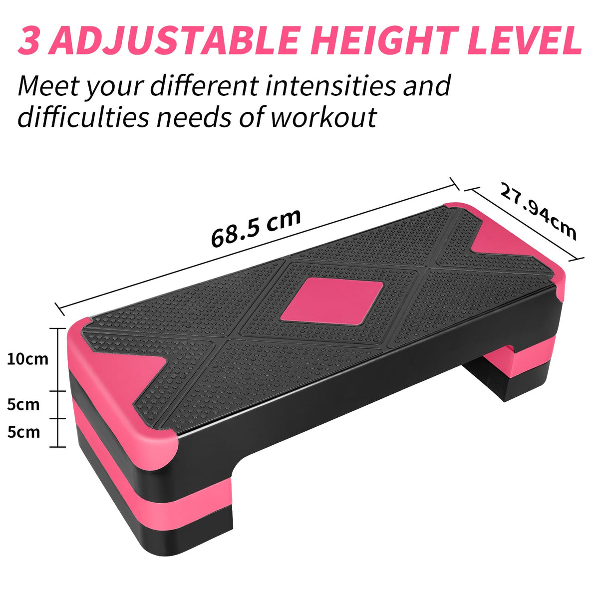 Aerobic Step Platform Adjustable Height 68.5cm Deck 10/15/20cm