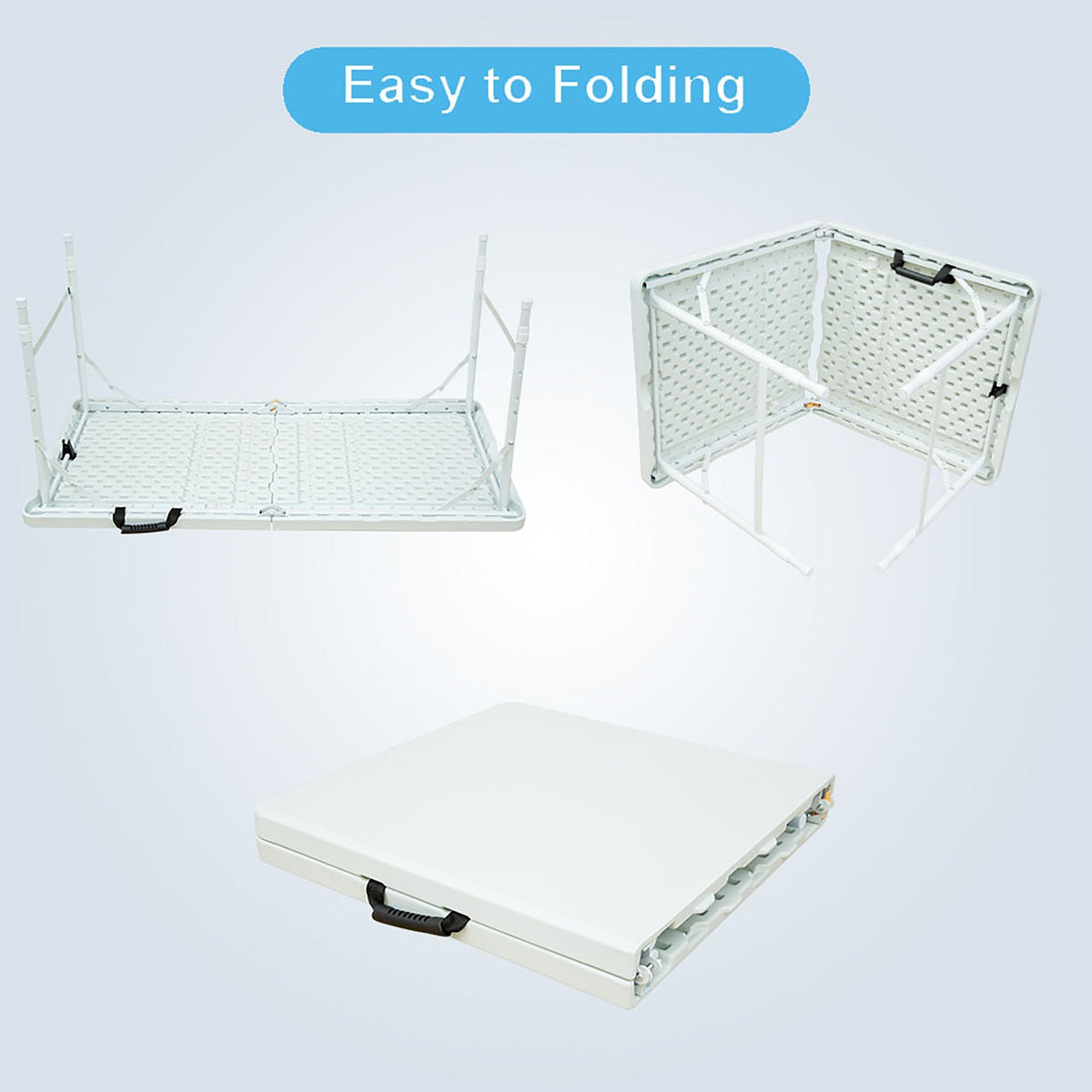 Folding Table 125cm - Adjustable Height, Compact, White