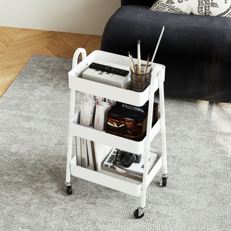Serving Cart, 3 Levels with Wheels and Brake, White
