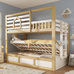 Children's Bunk Bed 90x200cm Cabin Storage, White & Natural Wood