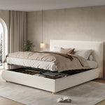 Upholstered Double Bed 180x200cm Hydraulic Storage White Bouclé