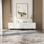 TV Lowboard with Textured Doors, Drawers & Open Compartments - Gold