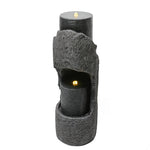 Garden Fountain with LED Lighting, Water Pump and Decorative Basin, Grey Artificial Stone