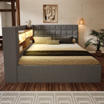 Upholstered Double Bed 180x200cm Hydraulic Storage, Grey Linen